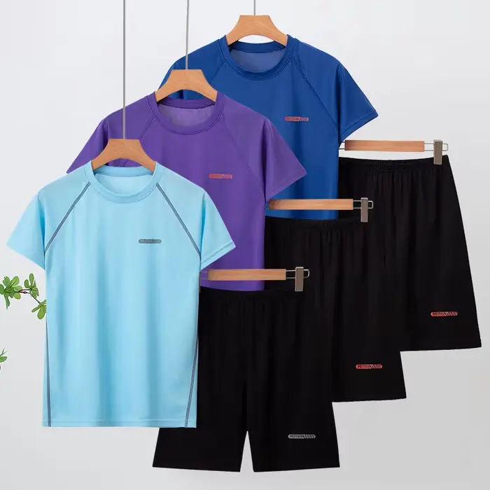 Combinaison de sport à séchage rapide pour hommes de 13 à 16 ans, 2 pièces, T-shirt ample et respira