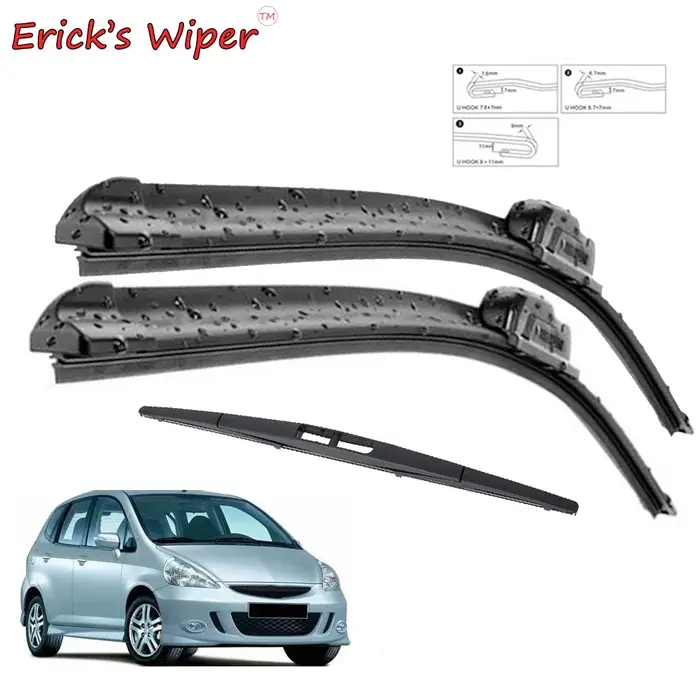 Erick's Wiper-Kit d'essuie-glace avant et arrière, pour Honda Fit Jazz 1 2002-2008, brosse pour pare