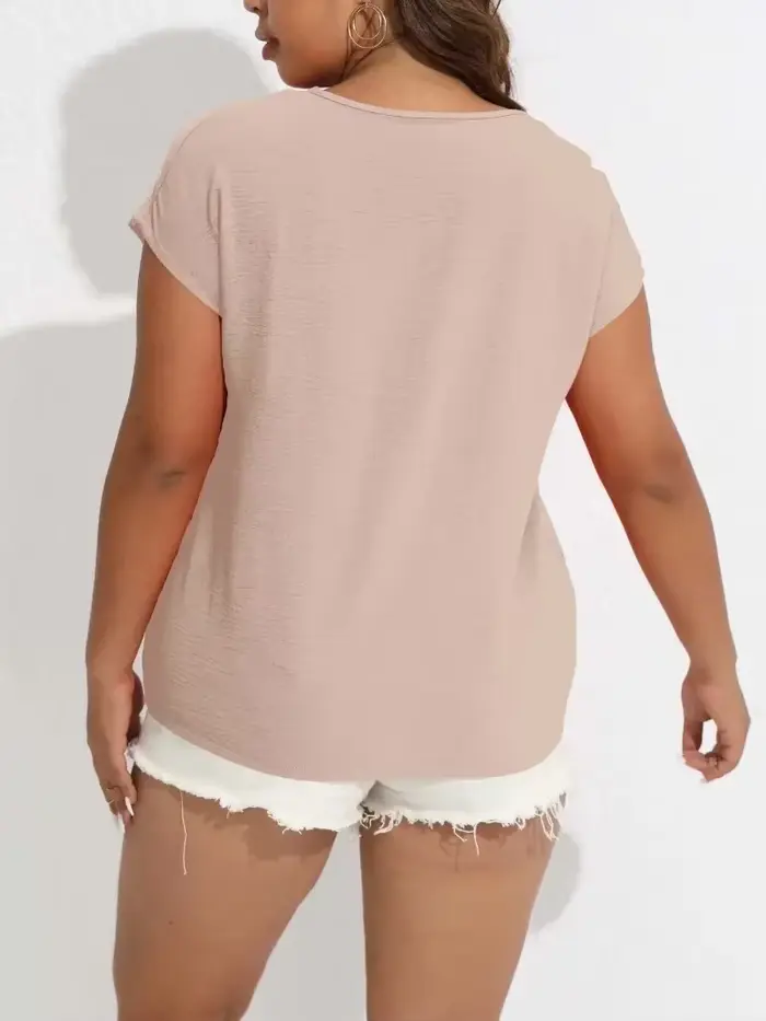 Chemisier Uni à Col En V Pour Femmes Tailles Grandes Tailles Printemps Et Été Vêtements Décontractés Pour Dames Occasions Informelles