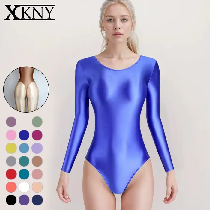 XClocKNYoung Combinaison de sport en satin brillant à manches longues, coupe en T, à fente haute, po