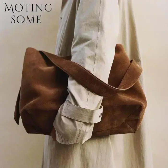 Motingsome-Sac à main en cuir suédé pour femme, sac surdimensionné, sacs d'hiver de luxe, peau de va