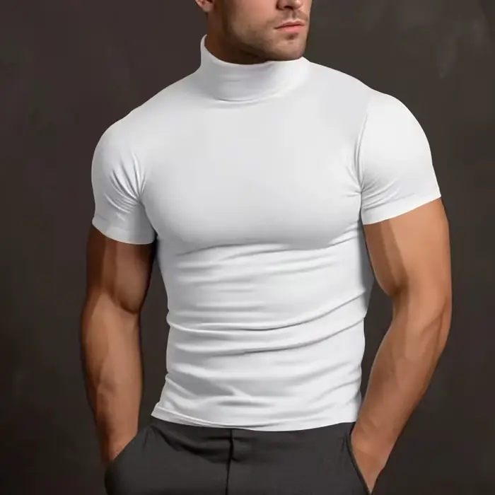 T-shirt homme sport col haut élastique séchage rapide pour course et gymnase - Confort optimal
