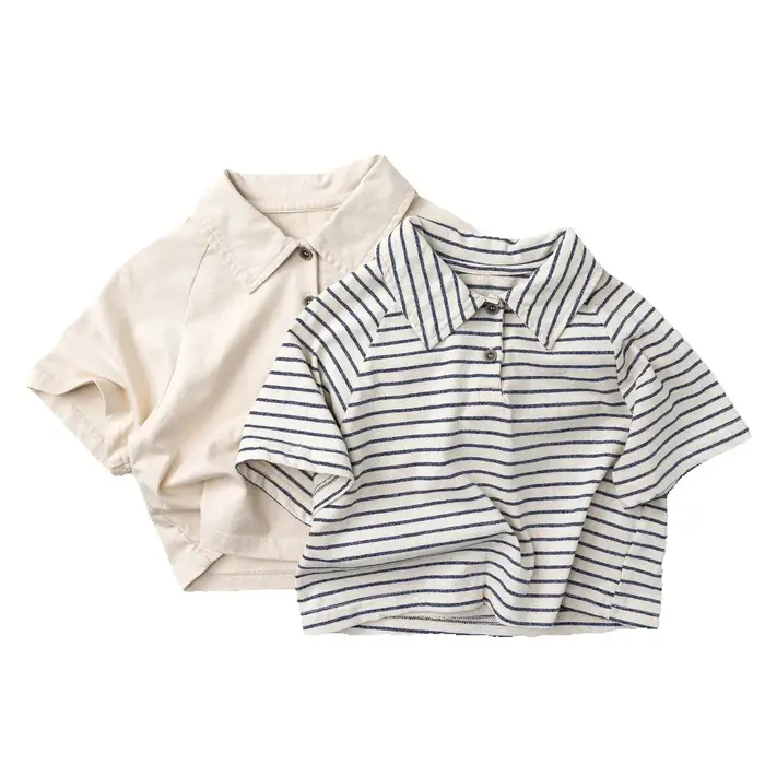 T-shirt polo en coton unisexe pour enfants de style coréen, respirant, à manches courtes, pour garço