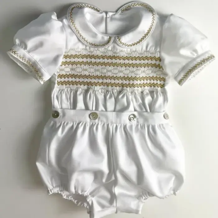 Tenue smockée blanche d'été pour garçon de 0 à 6 ans, costume pour photographie de fête d'anniversai
