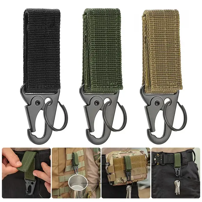 Mousqueton tactique d'extérieur, 3 pièces, porte-clés EDC, sangle en Nylon, porte-clés, sac à dos de
