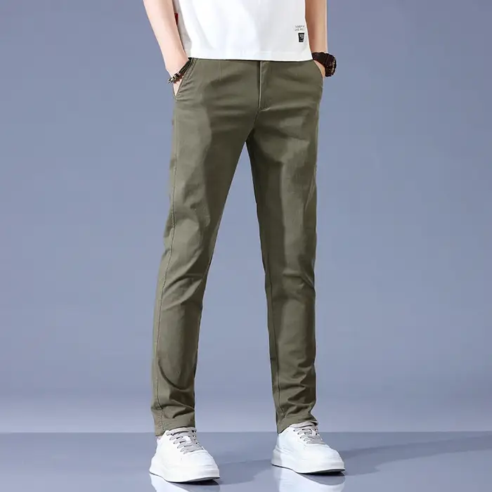 2025 nouveau haute qualité hommes mince pantalons décontractés taille moyenne Stretch travail pantal