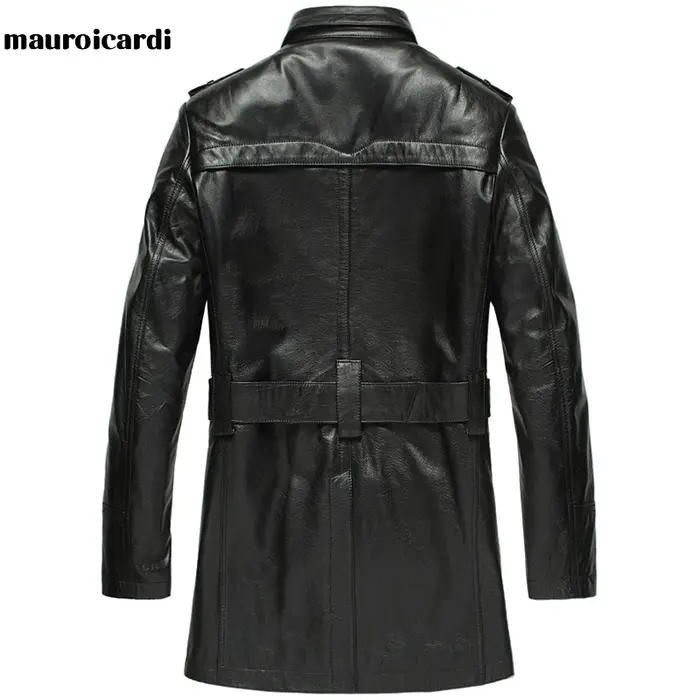 Mauroicardi-Manteau en Cuir PU Noir pour Femme, Manches sulf, Double Boutonnage, Élégant, Luxe, Styl
