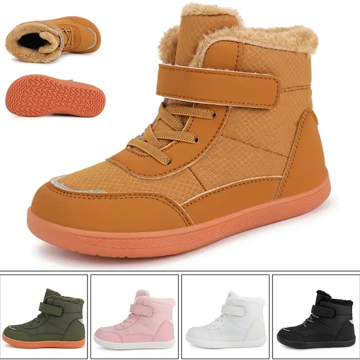 Bottes de neige pieds nus à bout large pour enfants 2024 |   Baskets minimalistes d'hiver pour garço