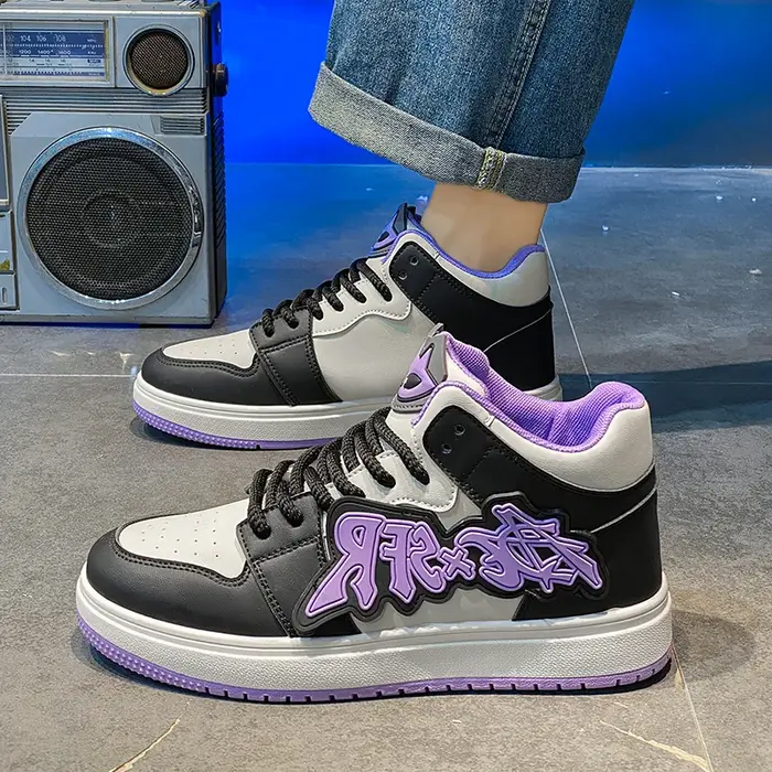 Baskets skateboard montantes homme - Chaussures sport décontractées streetwear violet mode 2025
