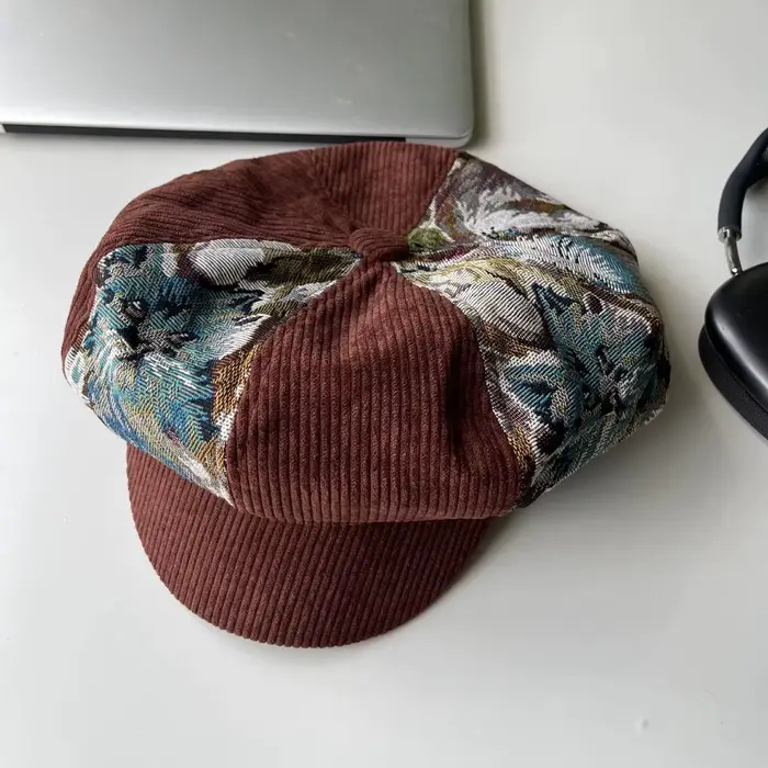 Casquettes pour femmes, béret rétro patchwork, chapeau octogonal en jacquard et velours côtelé, à la