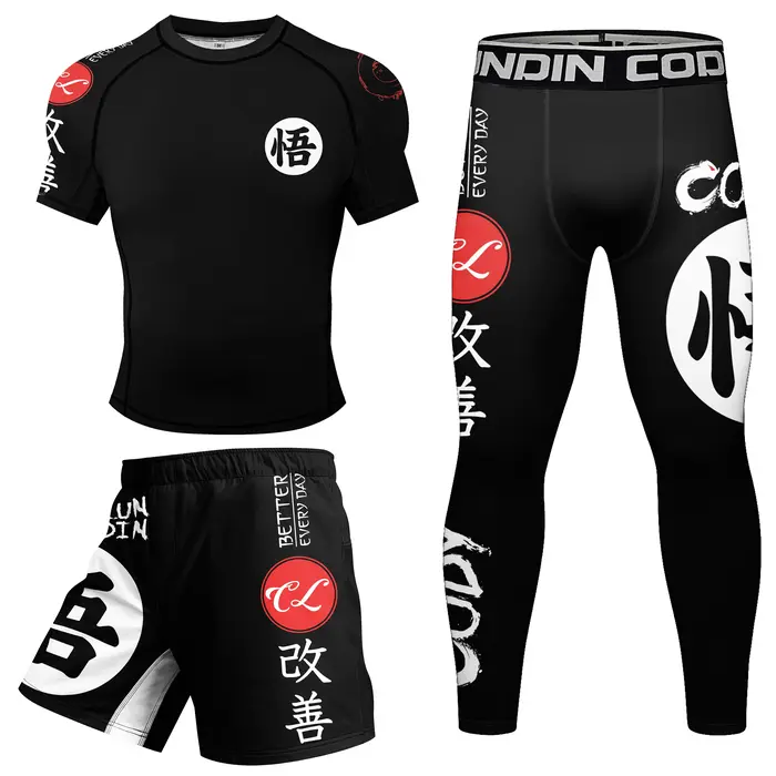 MMA Rash Guard Set pour hommes, caoutchouc antidérapant, sublimation en gros, manches courtes, garde