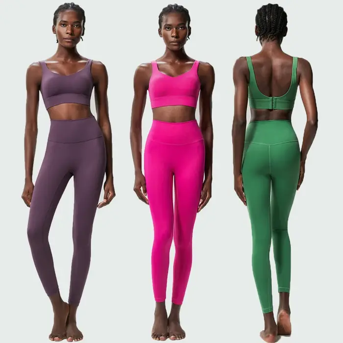 Ensemble de yoga fitness deux pièces pour femmes, couleur unie, extensible, doux, tenue de sport res