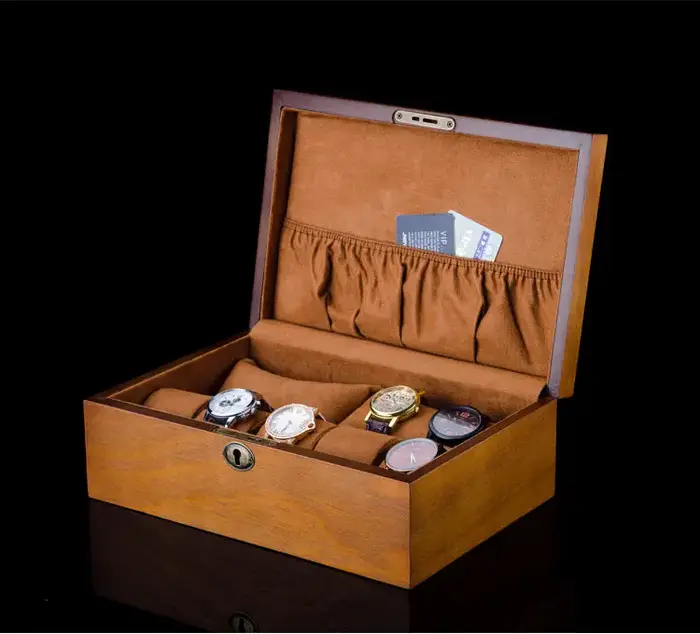 Boîte de Montre en Bois Luxe Organisateur Compartiments Fermés Support Cadeau Occasions Spéciales Collectionneurs Montres Elégante Sécurité Protection