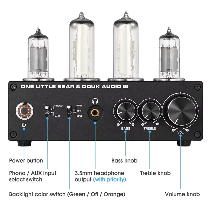 Douk Audio T9 HiFi Magic Eye 6E2 Tube à vide préampli stéréo MM/MC Phono scène pour platines domesti