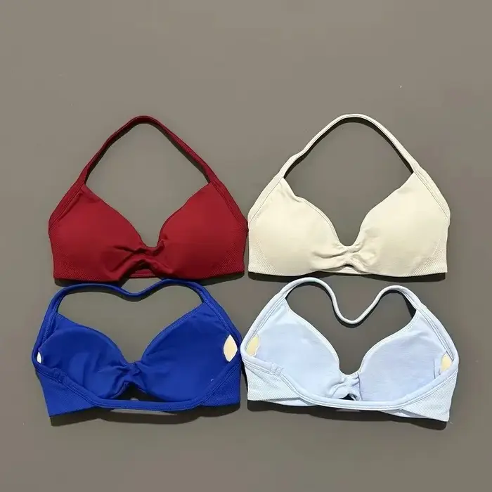 Soutien-gorge de sport push-up sexy à bretelles et dos ouvert, haut court de gym avec coussinets amo