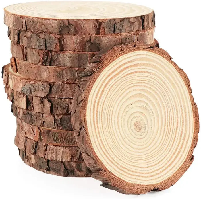 Tranches rondes en bois de pin naturel de 3 à 16CM d'épaisseur, cercles avec disques en écorce d'arb