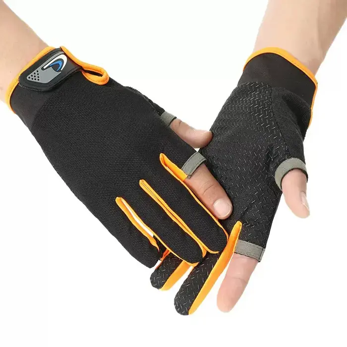 Gants de pêche d'été pour hommes et femmes, coupe à deux doigts, pour écran tactile, antidérapants, 