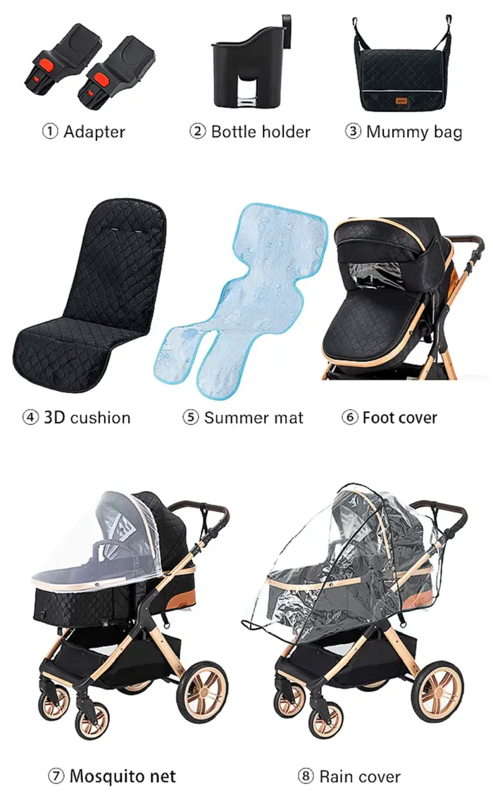 Poussette 3 en 1 pour bébé, voiturette pour bébé, articles pour nouveau-né, poussettes légères, sièg