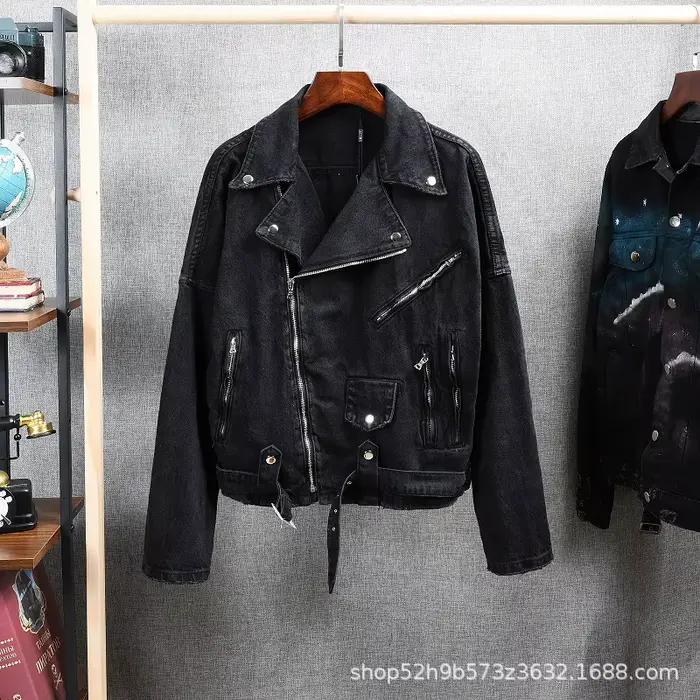 Veste en jean pour homme, col rabattu, fermeture éclair, manches longues, style vintage délavé, stre