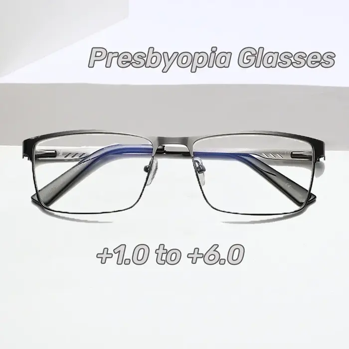 Lunettes de lecture carrées en métal pour hommes, grand cadre, jambe de printemps, presbytie pour pe