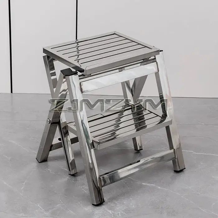Tabouret d'échelle en acier inoxydable pliant télescopique épaissi escabeau intérieur multifonctionn