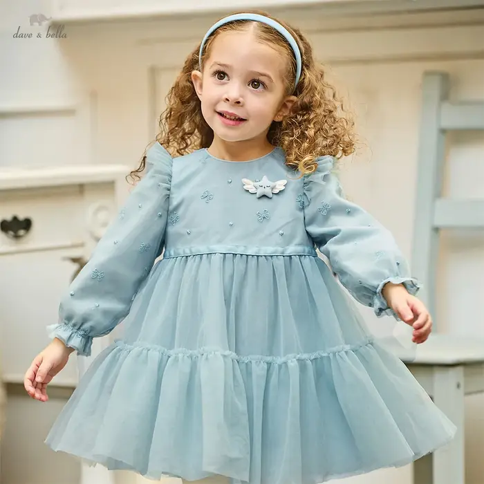 Robes en maille pour enfants Dave Bella, vêtements pour filles, automne-printemps, manches longues, 
