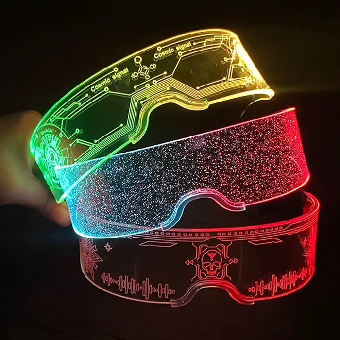 Lunettes de fête Shoous LED en acrylique, lunettes lumineuses, visière lumineuse au néon, lunettes d