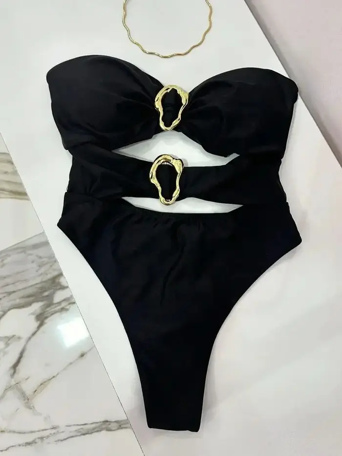 3 couleurs Sexy anneaux en métal découpé femmes maillots de bain une pièce maillot de bain femme Ban