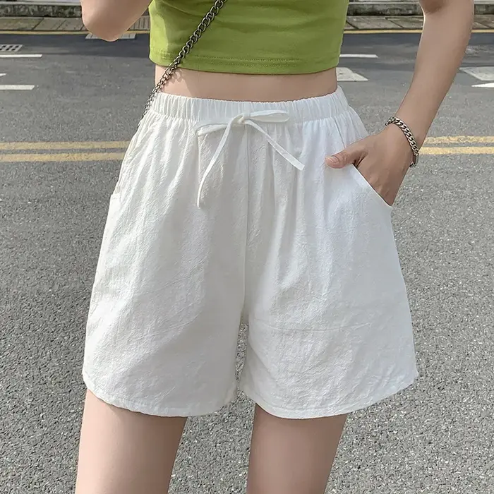 Short en lin décontracté pour femmes, short d'entraînement de gymnastique, en coton, grande taille, 