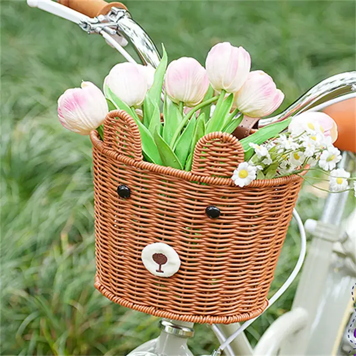 Panier avant de vélo tressé vintage style rétro pour vélos d'équilibre enfant rangement rotin support métallique occaions spéciales
