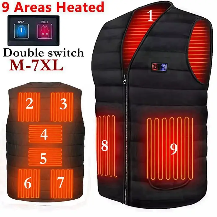 Hommes automne hiver chauffage intelligent coton gilet 9 zones chauffé col en V gilet femmes en plei