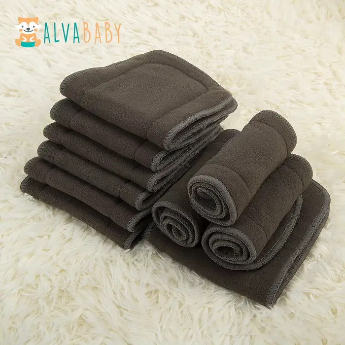 (10 pièces/lot) ALVABABY 4 couches insert de charbon de bambou haute qualité insérer de couche pour 