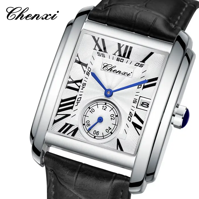 Chenxi-Montre de dehors Rectangulaire en Cuir group pour Homme, Horloge Élégante à Quartz, Étanche, 