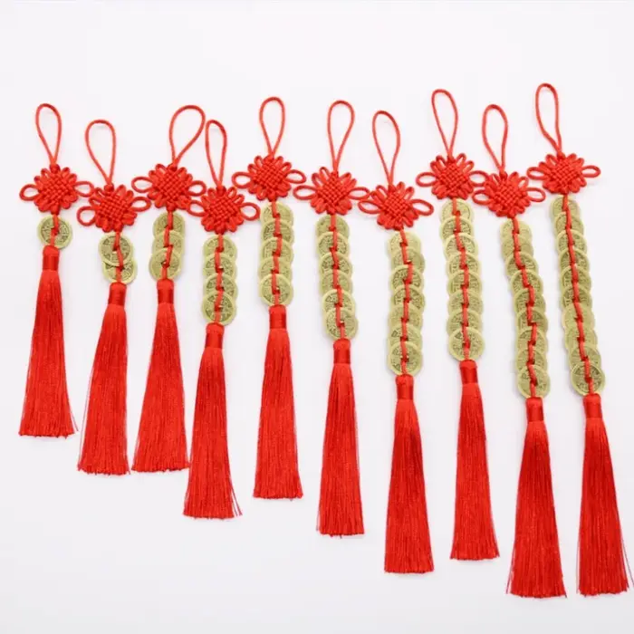 1 pièce de pièces de monnaie chinoises Feng Shui avec nœud rouge fait main, décoration suspendue pou