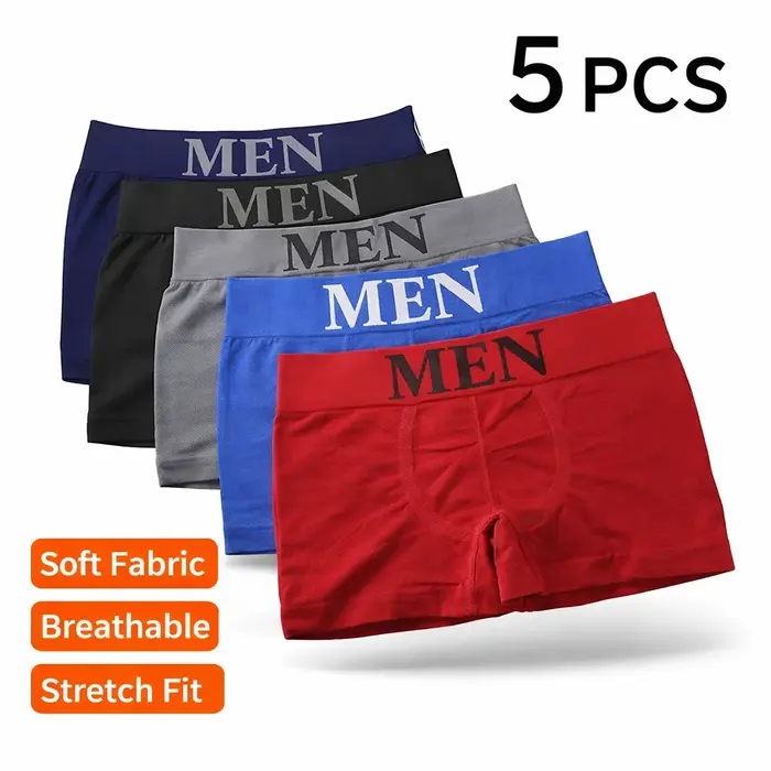 Boxers pour hommes 5 pièces sous-vêtements respirants doux extensibles haute élasticité confortables couleur unie activités sportives occasions quotidiennes