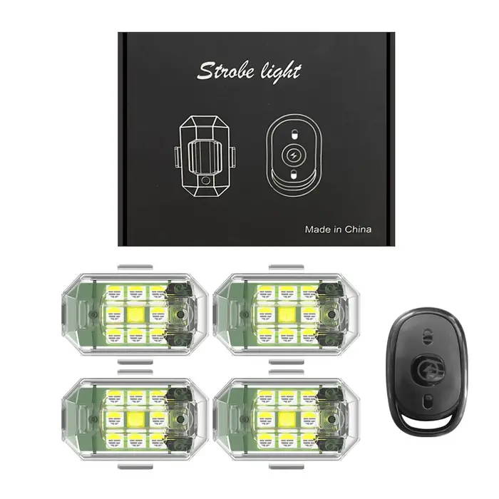 Lumière stroboscopique LED sans fil pour Drone, 4 pièces, pour moto, voiture, vélo, télécommande, vo