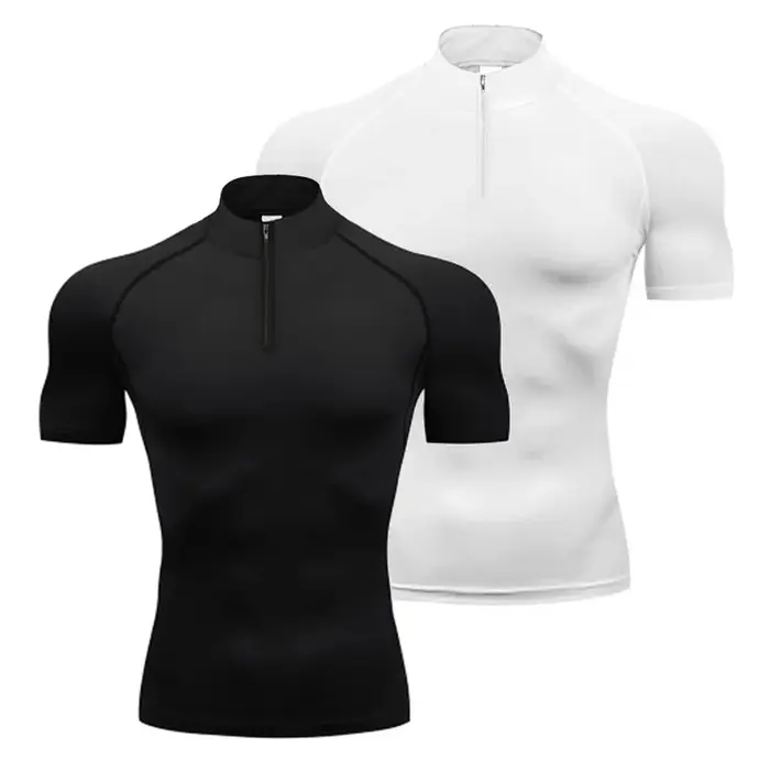 Polo compression homme course été Fitness séchage rapide musculation Muscle T-shirt sport