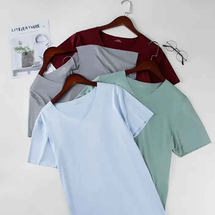 Ice InjWithout-T-shirt fin à manches courtes pour hommes, T-shirt uni, Trace, Slim, Col en V, Sans c