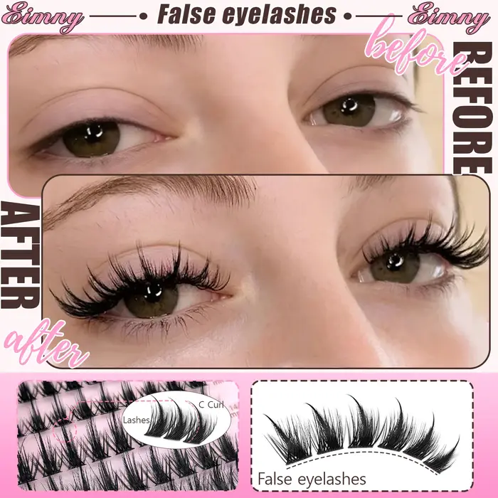 EIMNY 300 PCS Extensions de cils style Little Devil 10-16mm, avec colle, pinces, cotons-tiges, cils 