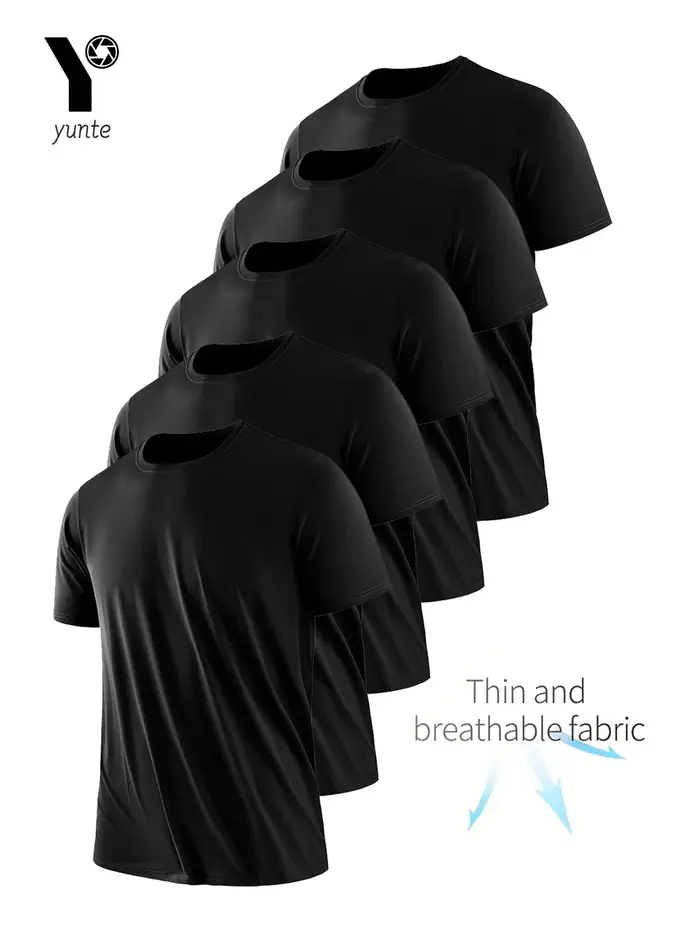 T-Shirt à Col Rond pour Homme, Noir Ultra observateur, vaccage Rapide, Respirant, Absorbant la Sueur