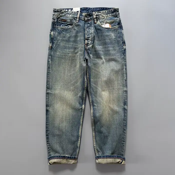 Jean en denim selvedge bleu indigo japonais pour homme, coupe droite, 13,5 oz, artisanal, vintage, l