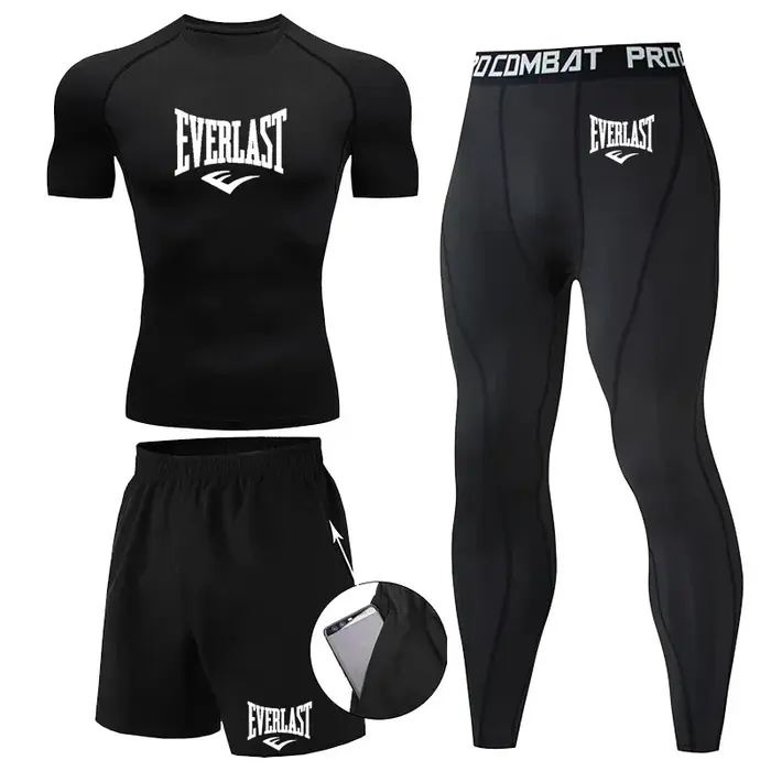 EVER/LAST noir hommes costumes chemises de Compression Leggings élasticité Fitness gymnase course re