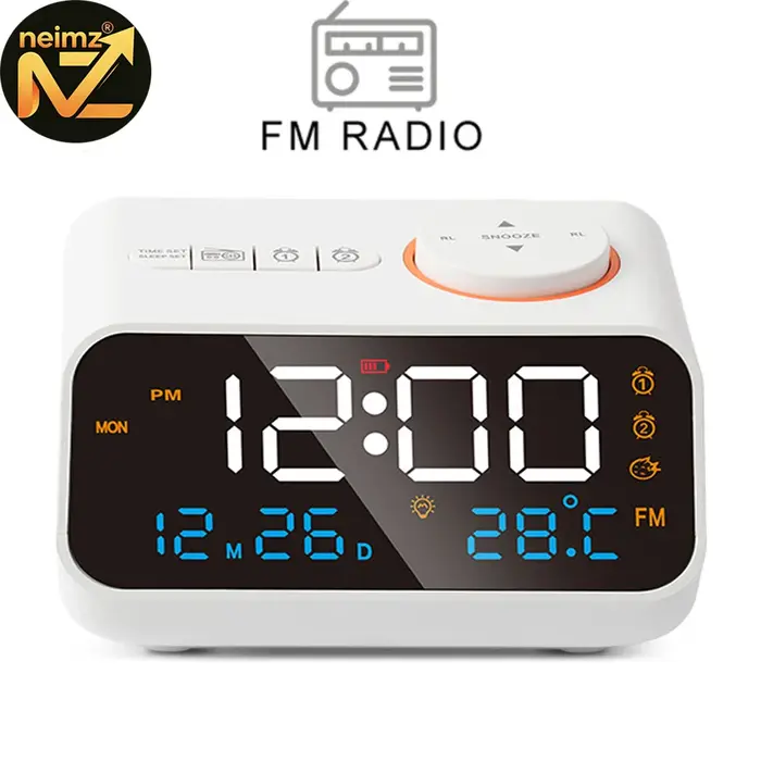 Alarme LED rechargeable avec fonction radio.Deux horloges d'alarme peuvent être réglées.Il affiche l