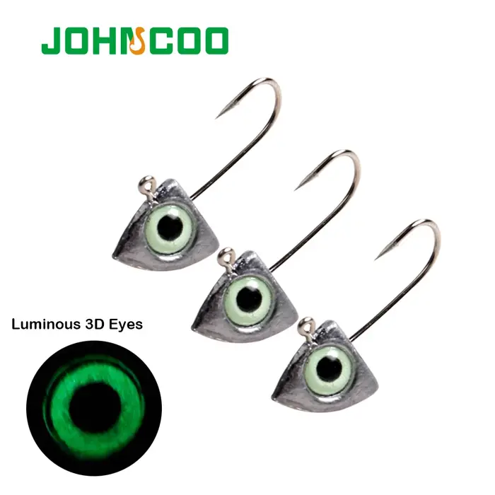 JOHNCOO 8 pièces lumineux 3D oeil gabarit tête crochets de pêche 2g 3g 4g 6g gabarit tête glace bar 