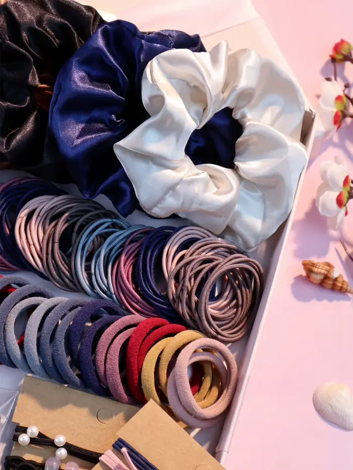 Ensemble d'accessoires pour cheveux foncés pour femmes, 1085 pièces, porte-queue de cheval sans cout