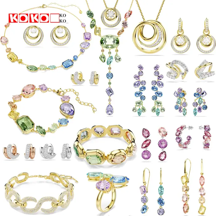 Nouvel ensemble de bijoux raffinés 2026 : Boucles d'oreilles flèche en or et cristal, collier, boucl