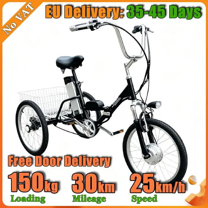 Vélo électrique pliable à trois roues 20 pouces avec panier arrière pour adultes capacité de charge 120kg autonomie 30km tricycle motorisé sans balais 36V250W