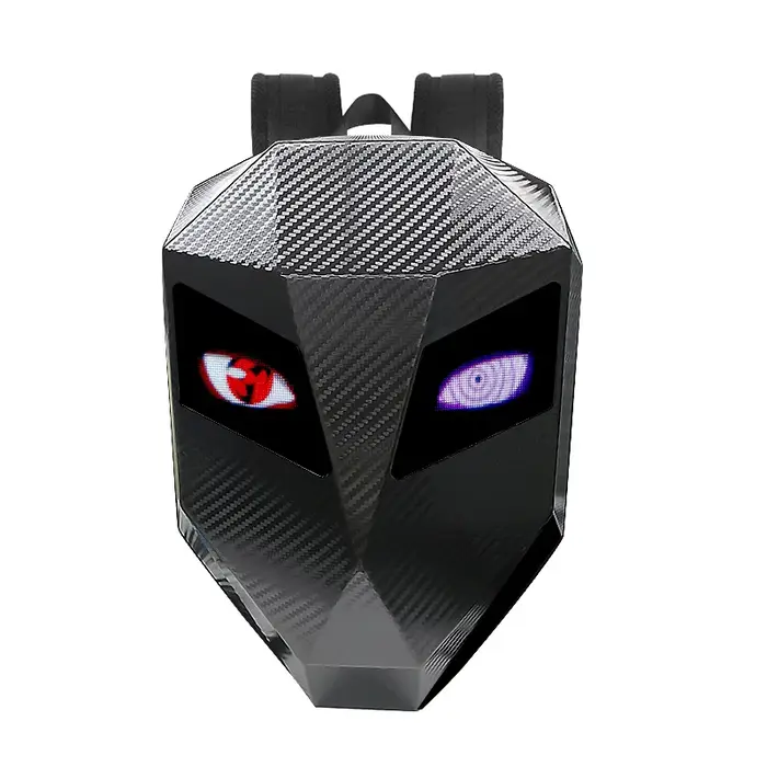 LED Moto Rider sac à dos yeux lueur modèle fibre de carbone texture casque locomotive sac à dos sac 