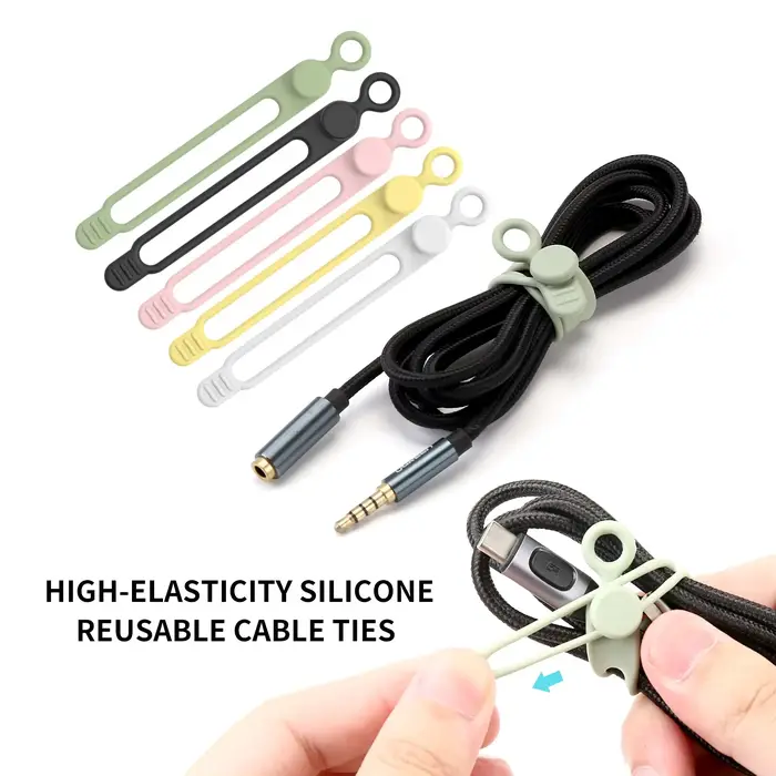 Attaches de câble en Silicone, organisateur de cordons, sangles de câbles, attaches de cordon réutil