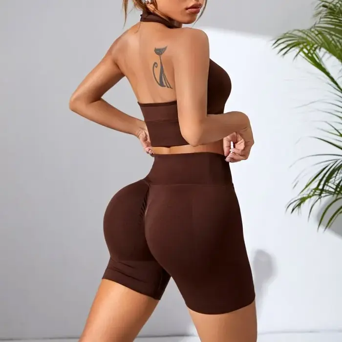 Ensemble fitness sexy 2 pièces sans coutures - Soutien-gorge sport + shorts yoga hip lift